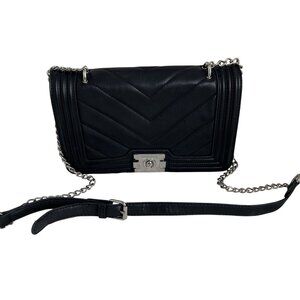 Badgley Mishka Black Chevron Quilted Leather Crossbody With Silver Chain Strap